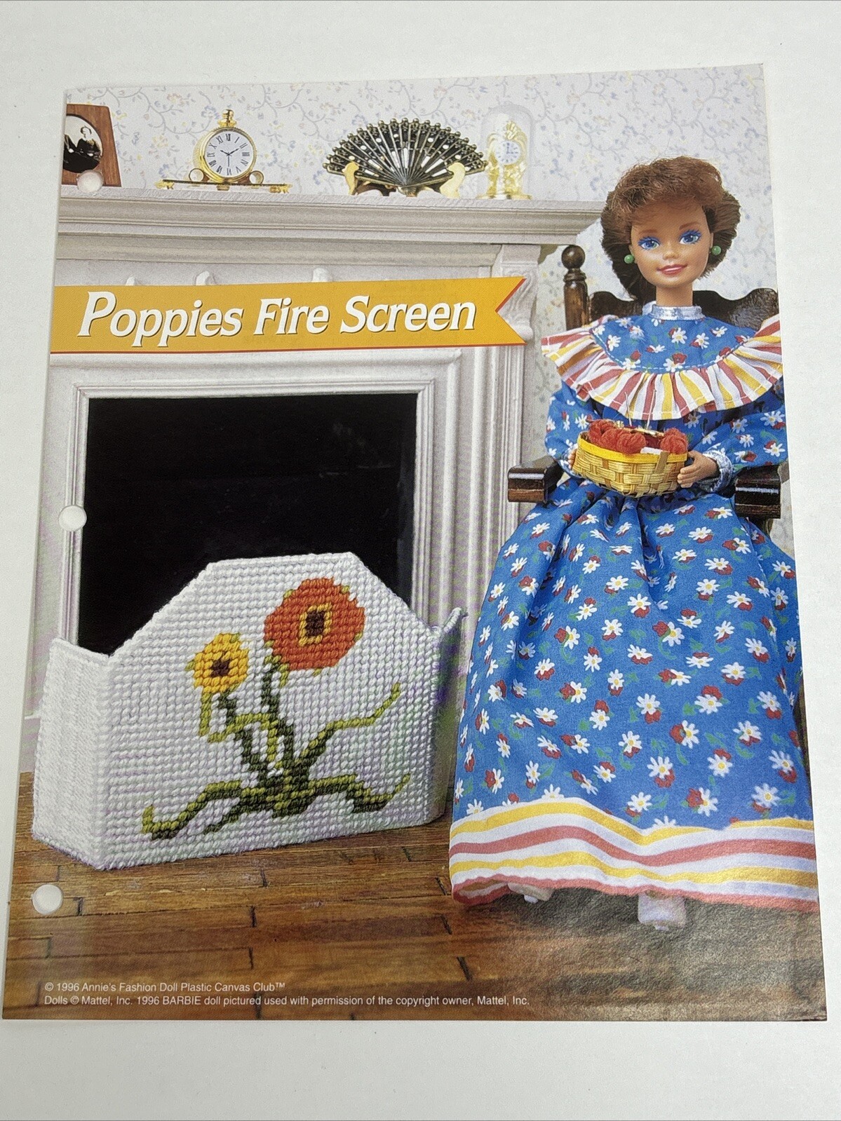 Poppies Fire Screen Fashion Doll Annie's Attic Plastic Canvas Pattern