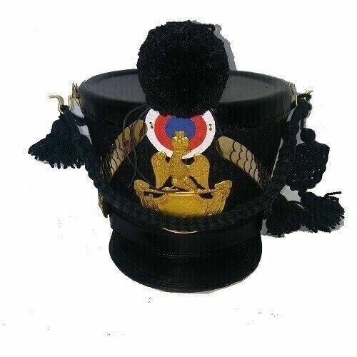 French Leather Napoleonic Shako Military Black pompom & Cord Shako Helmet Armor