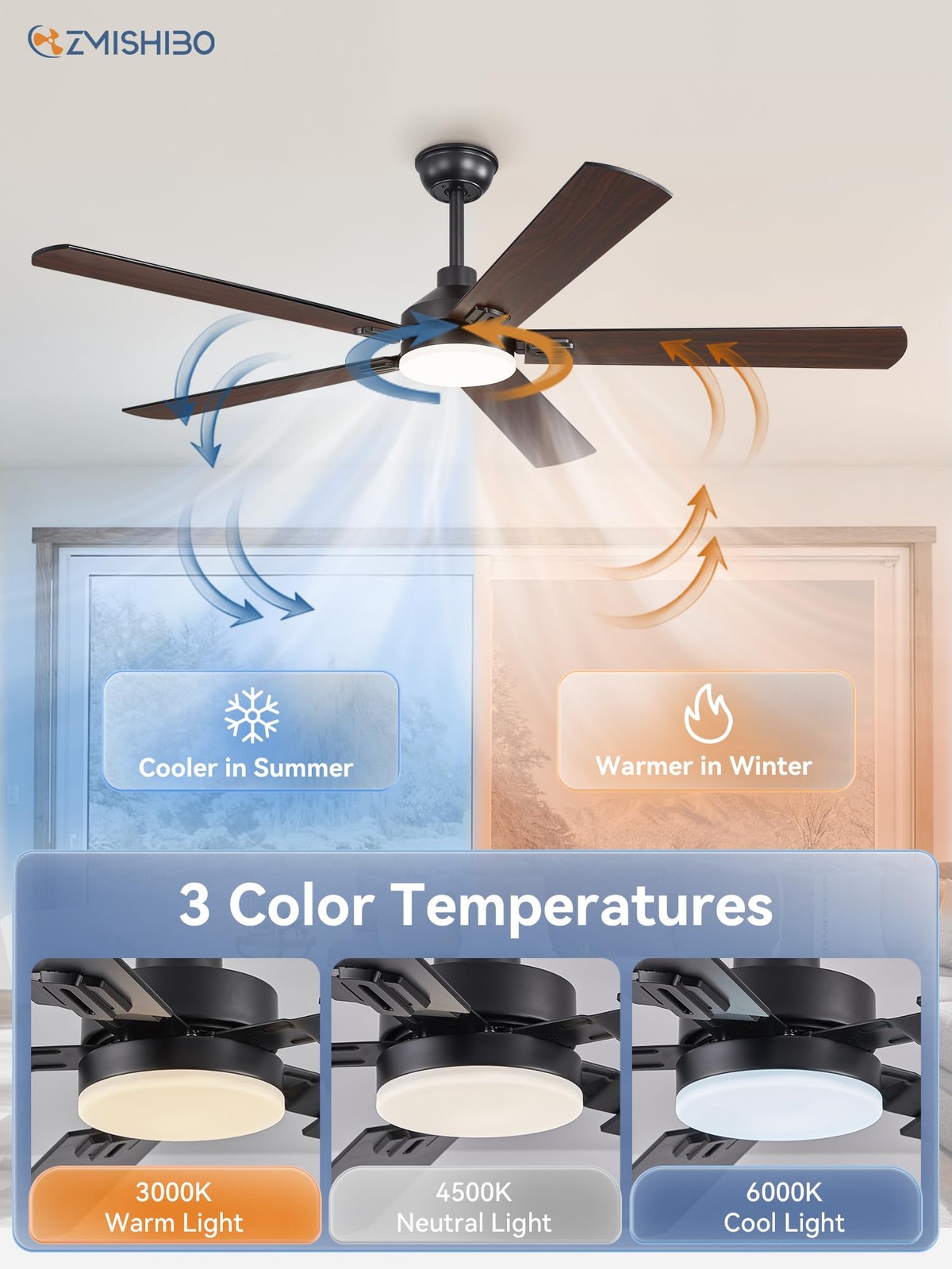 Zmishibo 60 Ceiling Fan with Light - Modern Black Remote Control