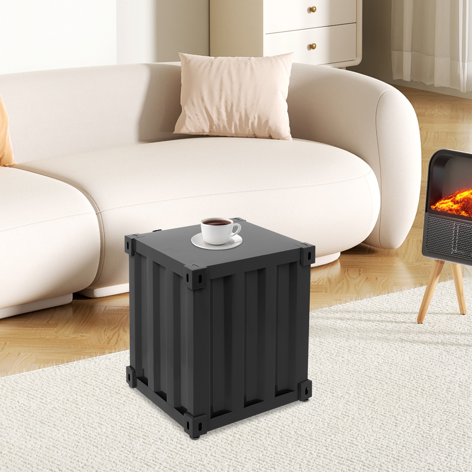 15.7*15.7*19.7in Iron Black& Silver Container Cabinet Rectangle Bedside Table