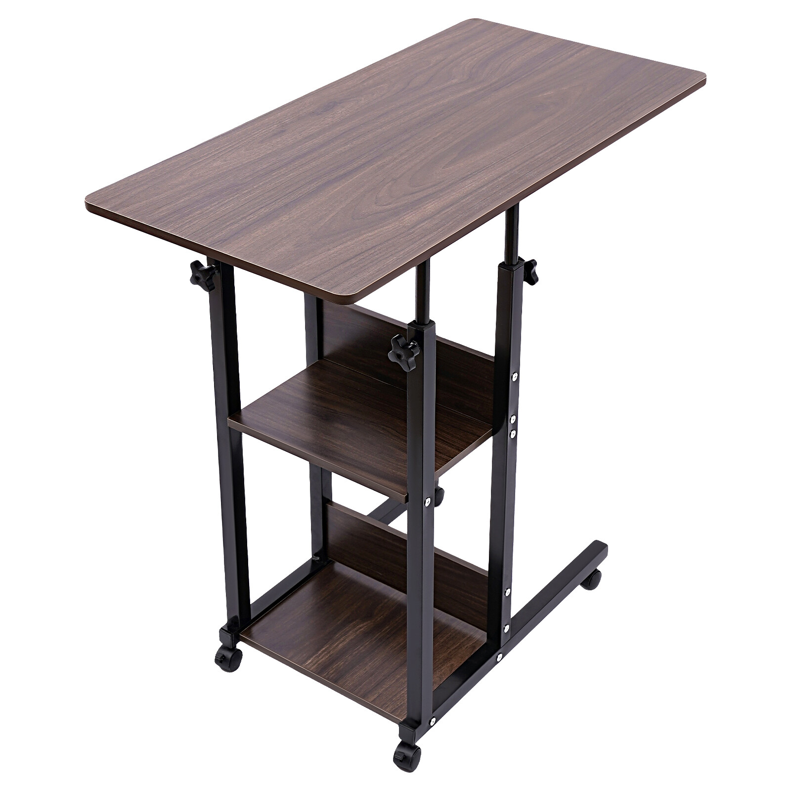 Height Adjustable C Table with Wheels and Storage Shelves for Couch Bed Recliner