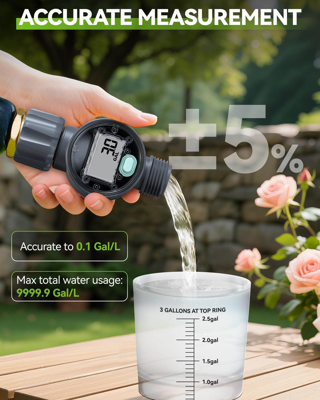Water Flow Meter ±5% Accuracy for RV, Garden, Pool, Lawn Sprinkler Use