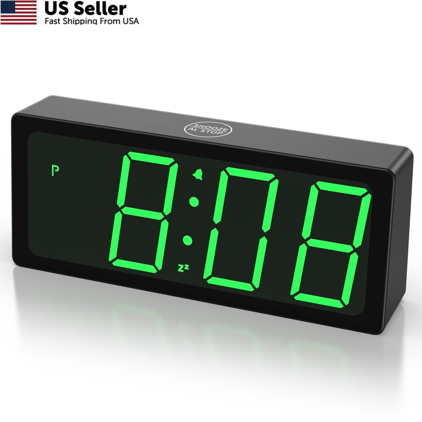 KWANWA Digital Alarm Clock with Auto Dimmer, Dual Power Small, Green Led