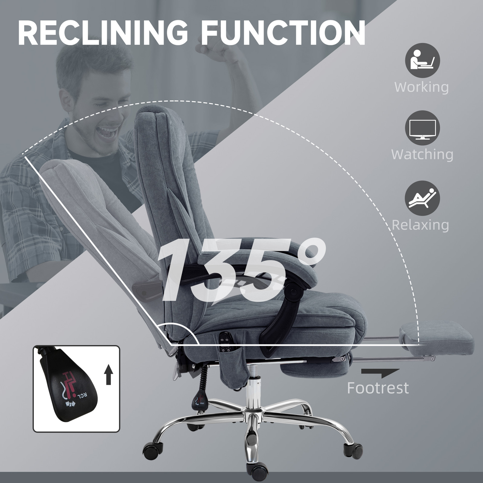 Massage Office Chair with Heat, Reclining, Footrest, Gray