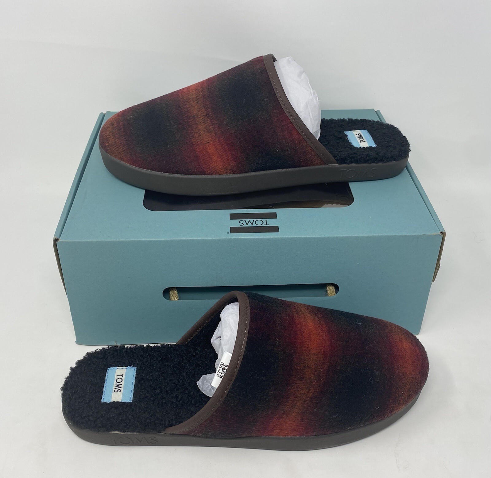 TOMS Harbor Slipper, Red Abstract Plaid, Men's 10, Free Shipping!