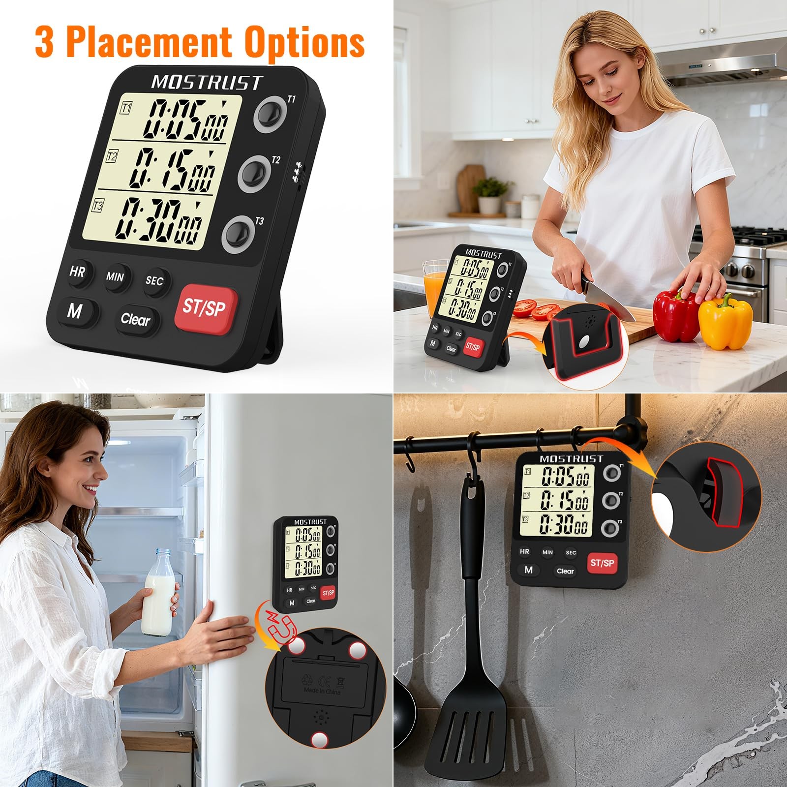 Digital Dual Kitchen Timer, 3 Channels Triple Countdown Timer for Cooking, Ma...
