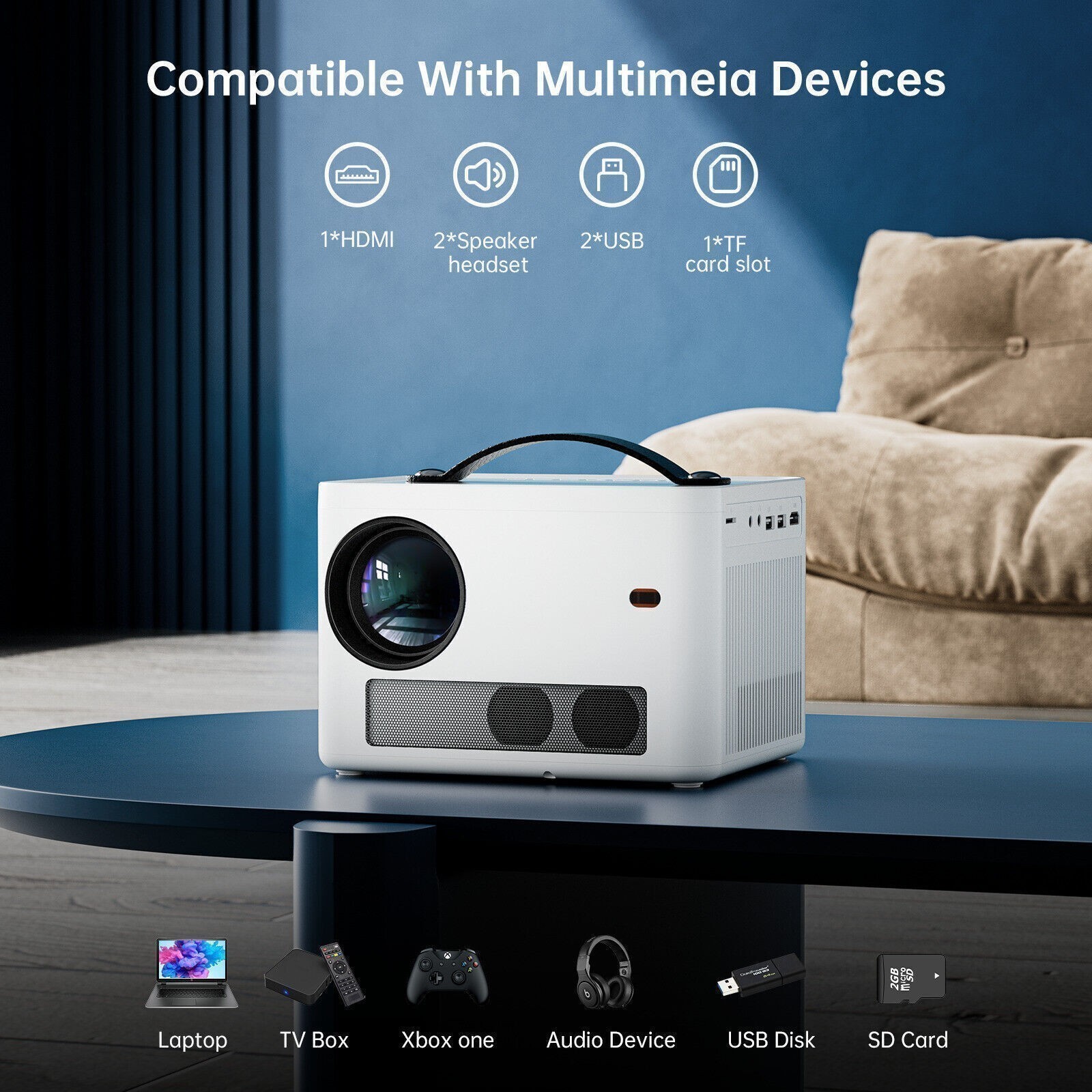 Portable Native 1080P Projector WiFi Bluetooth Home Theater For Android iPhone