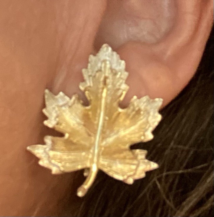 Vintage Sarah Coventry Silver & Gold Tone Maple Leaf Leaves Clip Earrings Signed