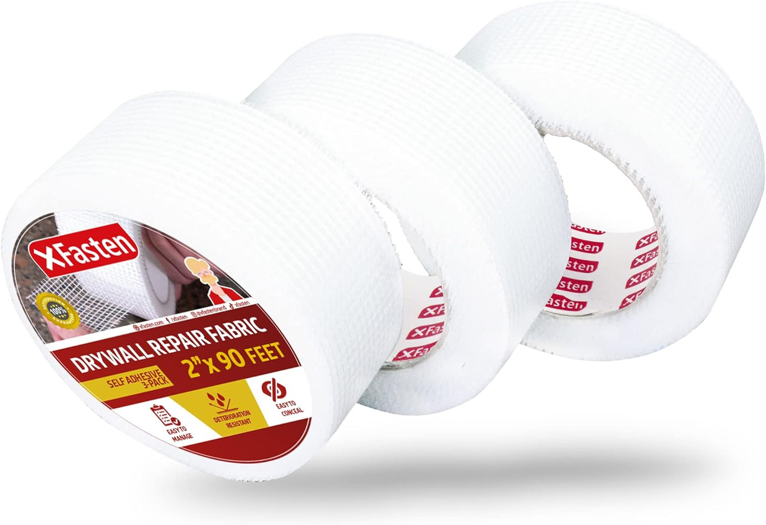Drywall Tape Self Adhesive (3-Pack 270Ft Total) Heavy-Duty Fiberglass Drywall...
