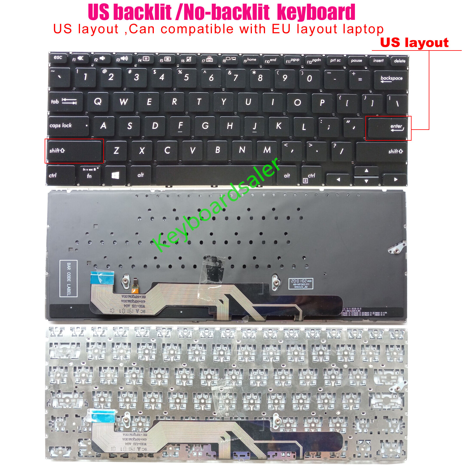 US backlit /No-backlit Keyboard For Asus ZenBook Fip UX362 UX362FA Q326 Q326FA
