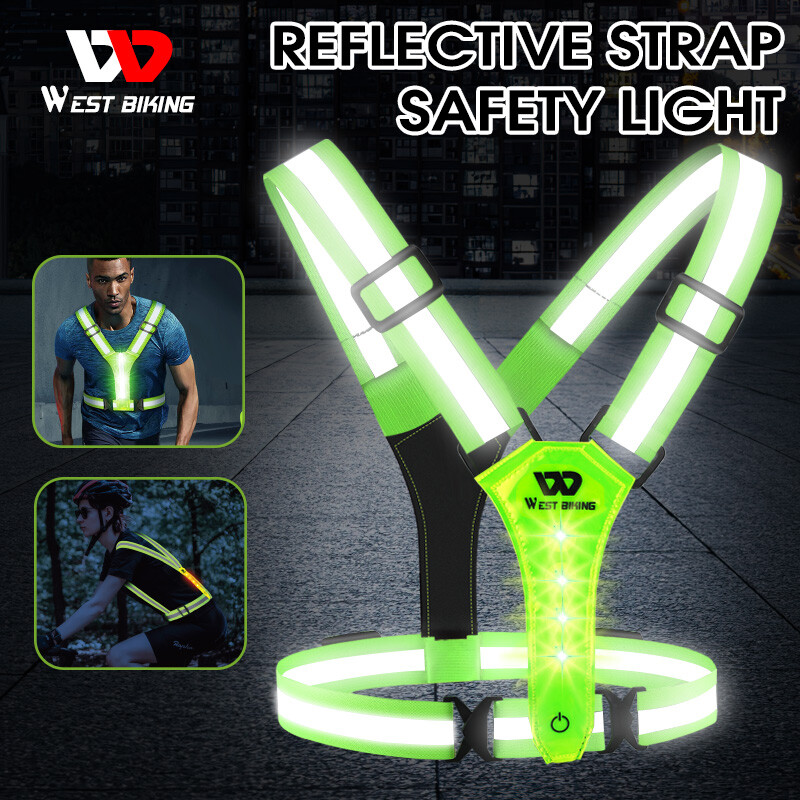 WEST BIKING Safety Reflective Cycling Running Vest USB Rechargeable LED Light