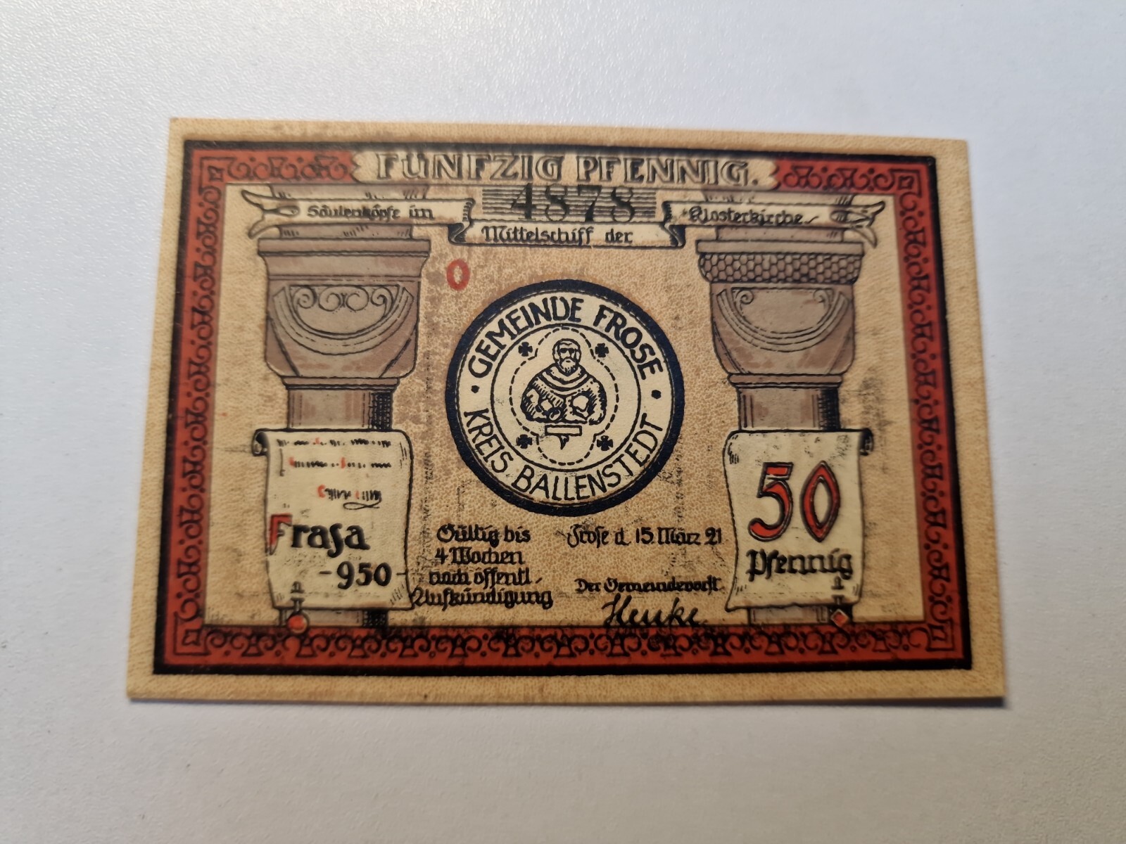 50 Pfennig 1921 Excellent Condition Old BANKNOTE Germany