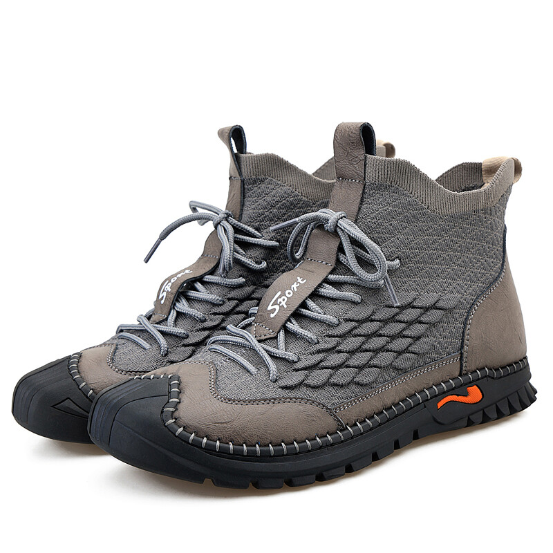 Men's Handmade Casual Shoes Fashion High-top Sneaker Genuine Leather Ankle Boots