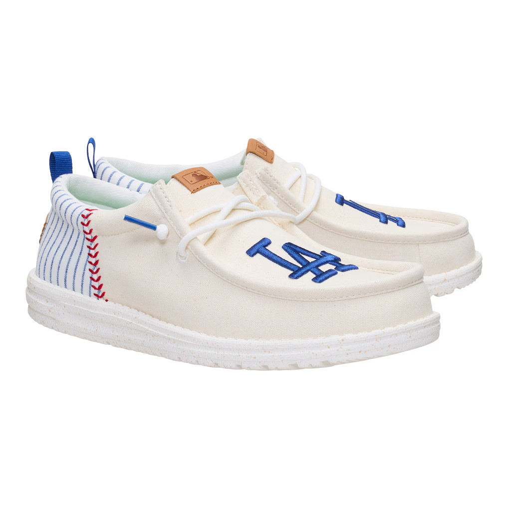 [SALE]- Men's Los Angeles Dodgers Hey Dude White Wally Casual Slip On Shoes