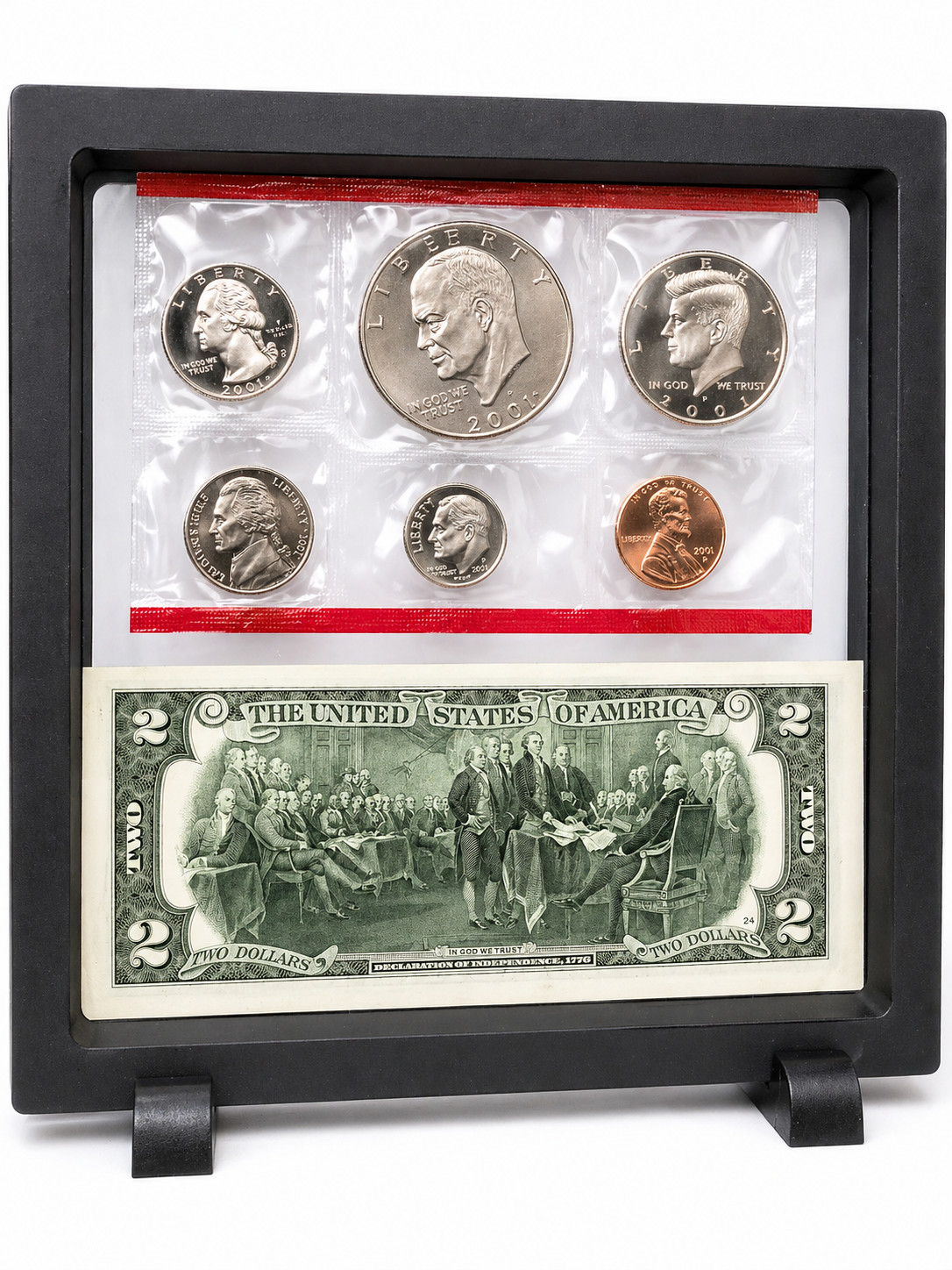 1976 U.S. Mint Bicentennial Set PLUS Crisp Uncirculated 2 Dollar Bill in Case