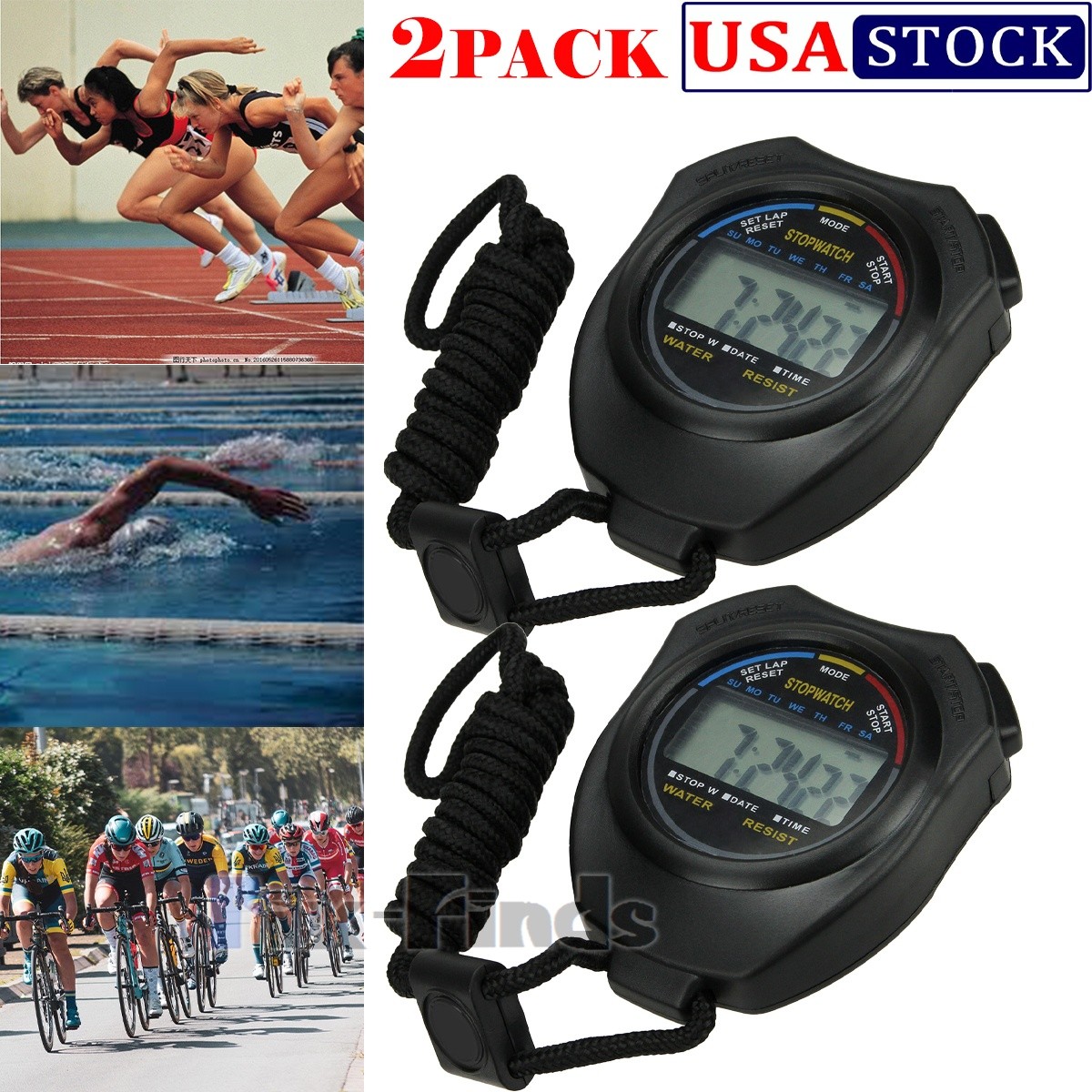 2-PACK Profesional Cronómetro Temporizador Impermeable Cronógrafo digital LCD US