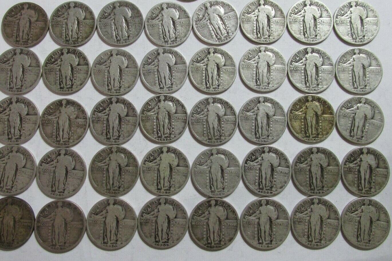 Roll of 40 $10 Face 90% Silver Standing Liberty Quarters Dated 1925-30 Avg Circ