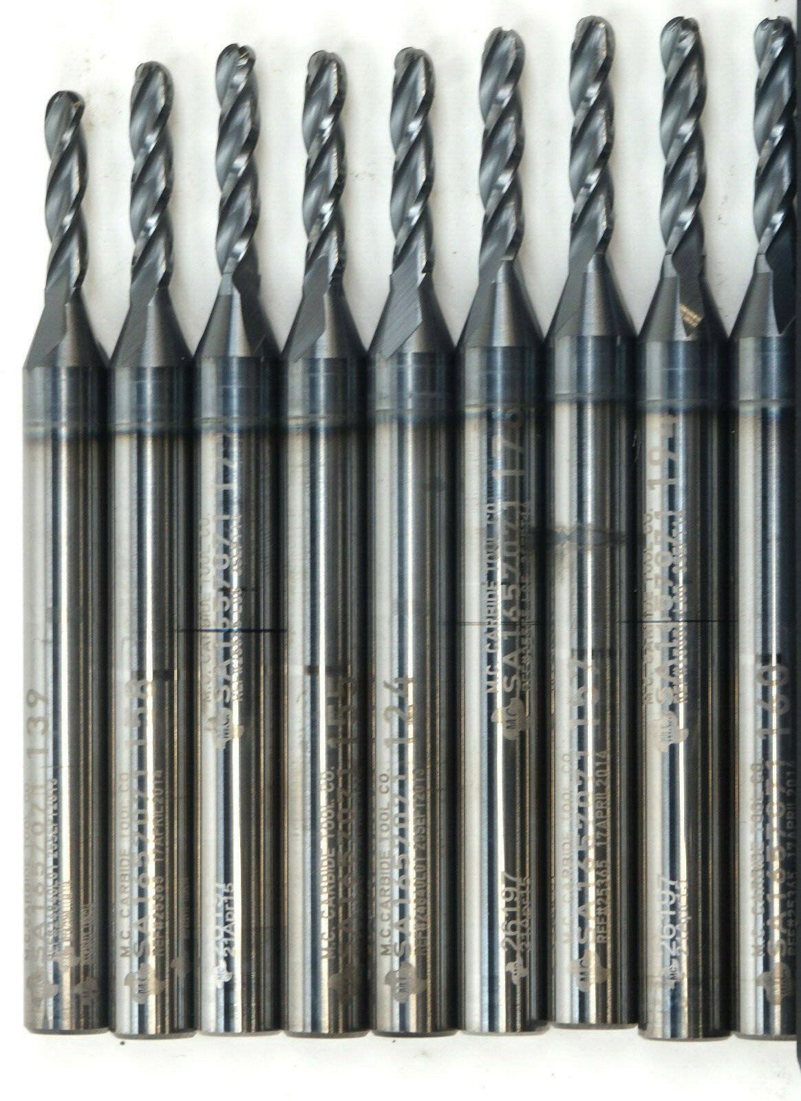 9 Pcs of MC Carbide Tool SA1657071R-RSHP Taper Flute End Mills 3/16" 3.850" OAL