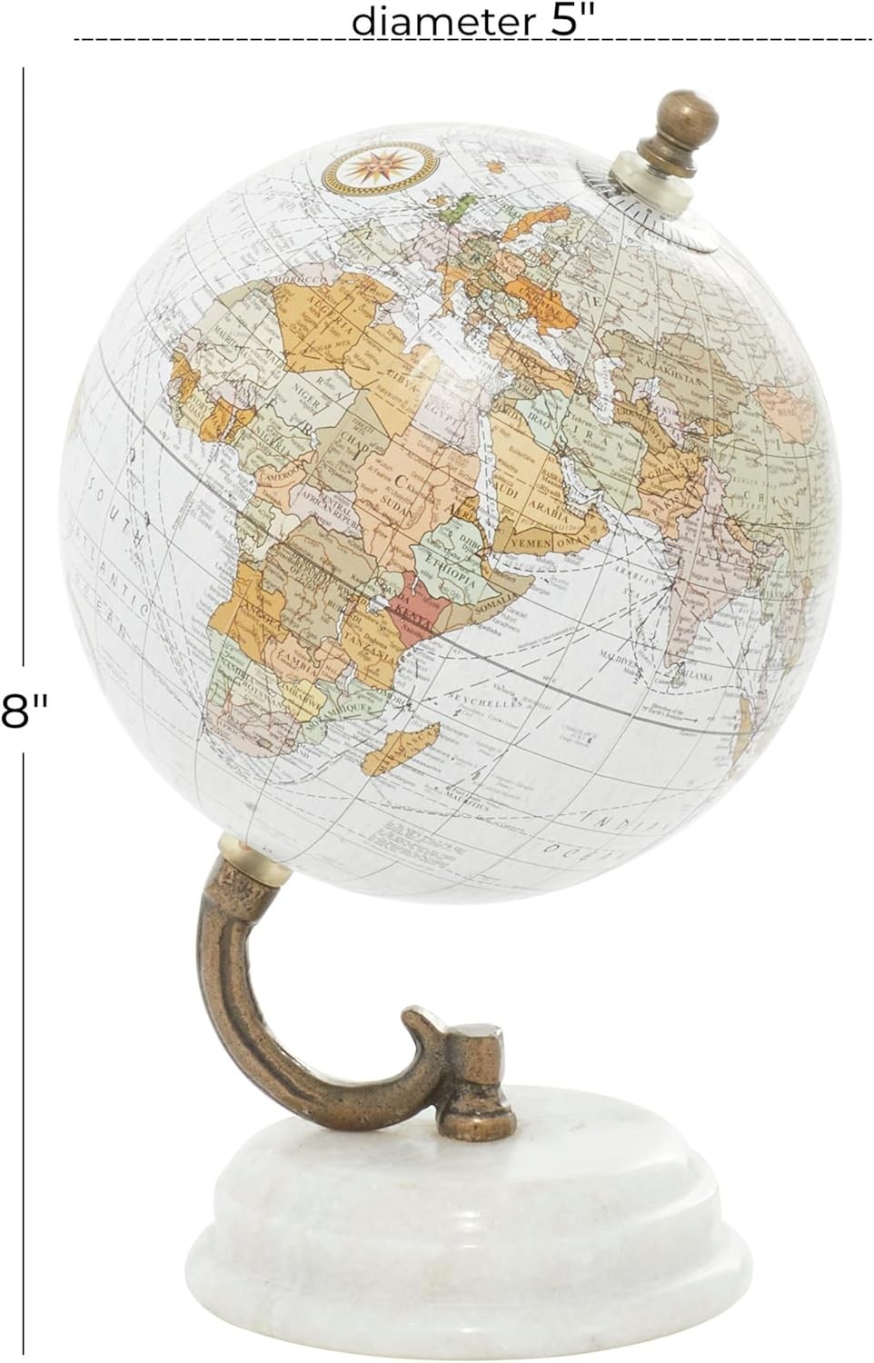 Deco 79 Marble Globe White with Marble Base 5"x5"x8" Tabletop Decor
