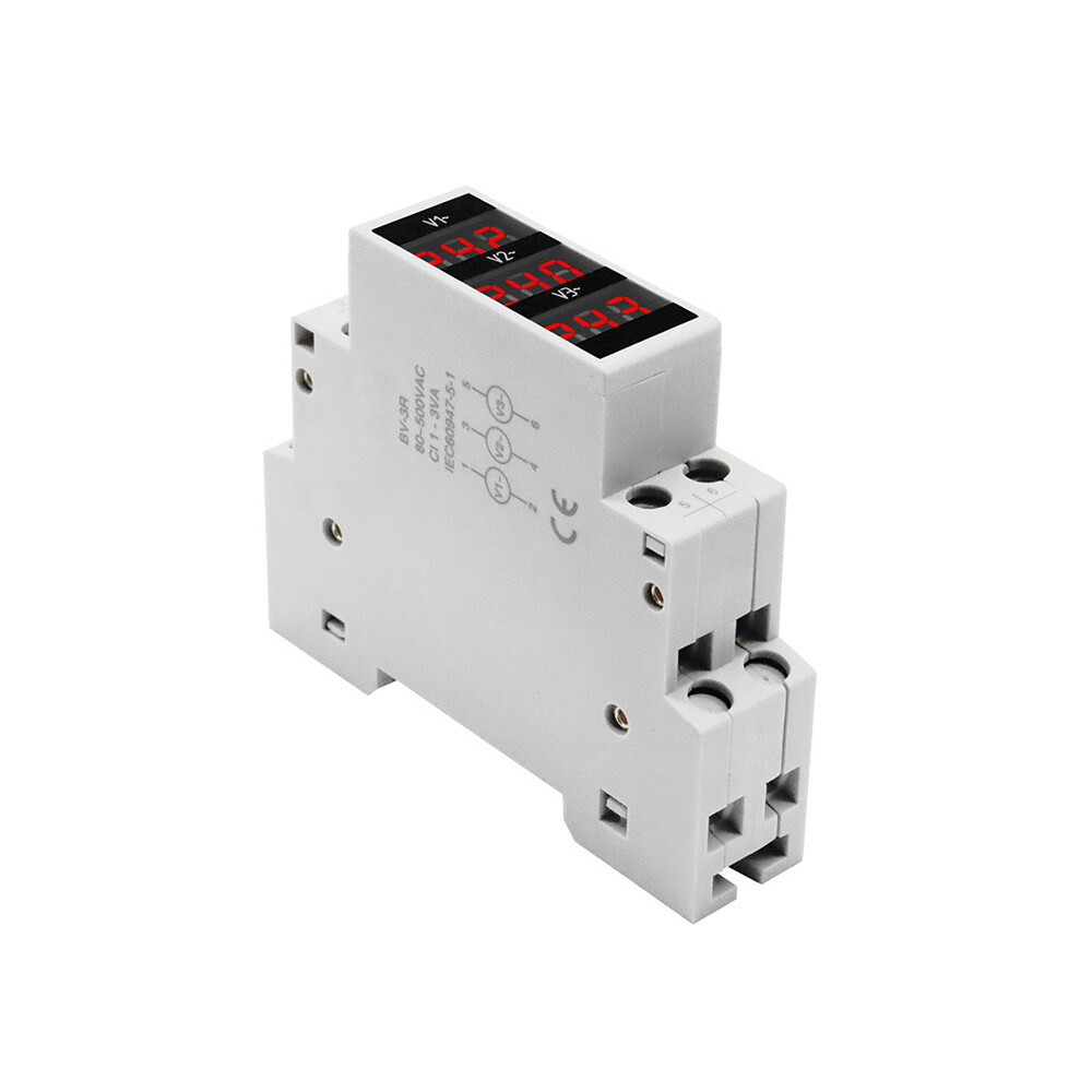 Three-Display Voltmeter Din Rail Three Phase Modular Voltage Meter AC80-500V 1VA