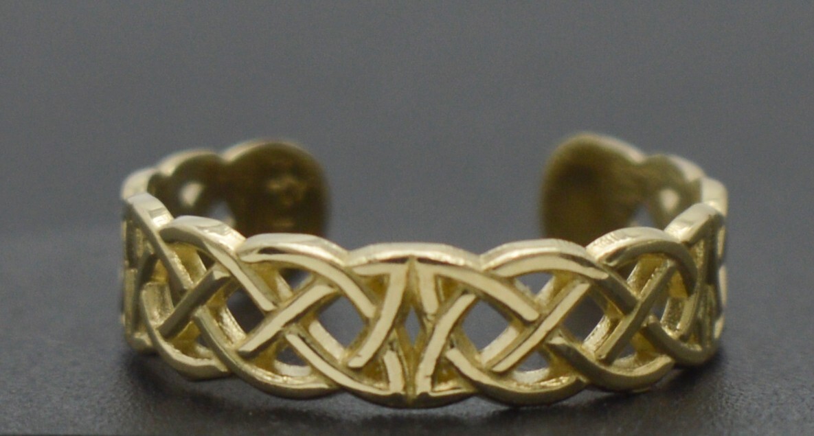 10K Solid Yellow Gold Celtic Knot Toe Ring Womens Jewelry 4.1 mm 0.8 gr