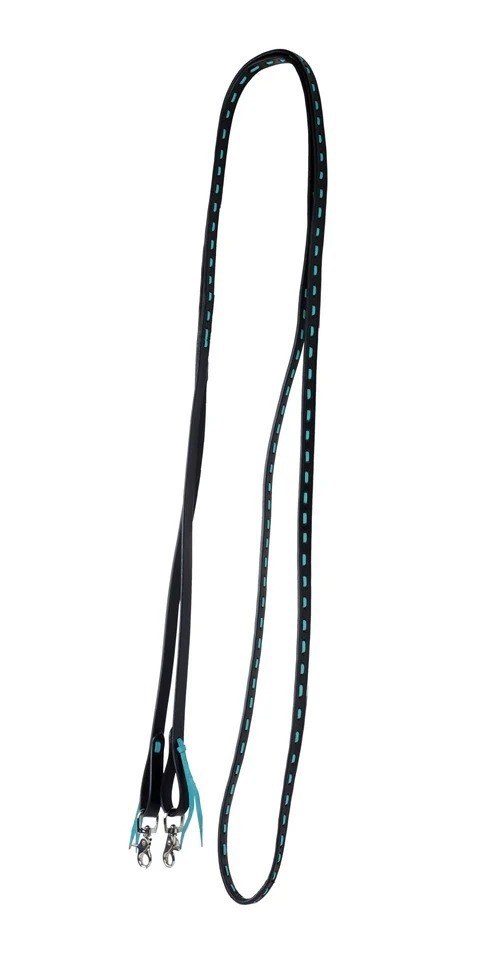 Myra Hold On Extra Long Single Leather Rein with Snaps Turquoise/Black S-5175