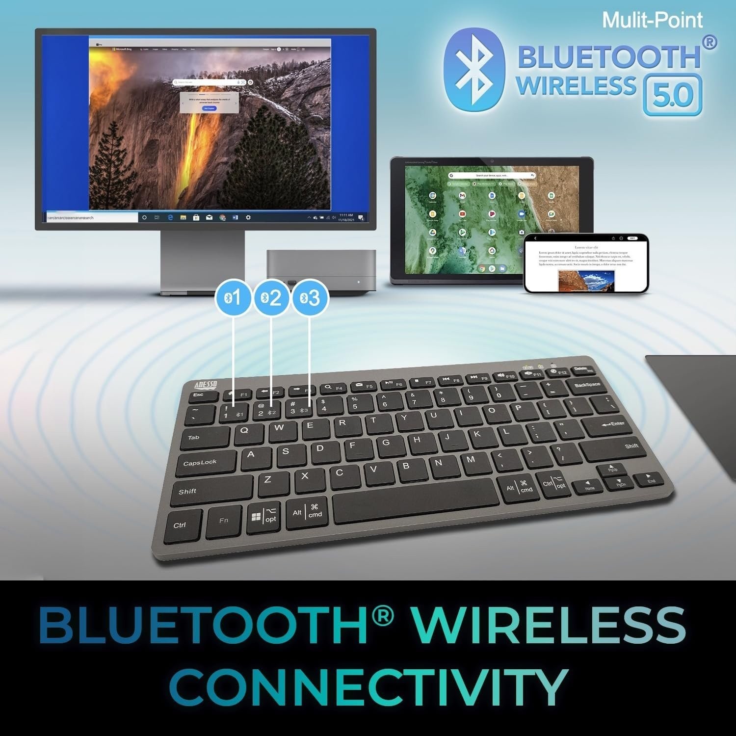 Adesso EasyTouch 7000 Multi OS Multi-Device Bluetooth Scissor Switch Keyboard...