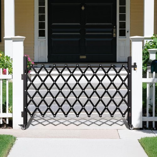 Single Folding Security Gate, Lockable Scissor Gate with 360?° Swivel Caster