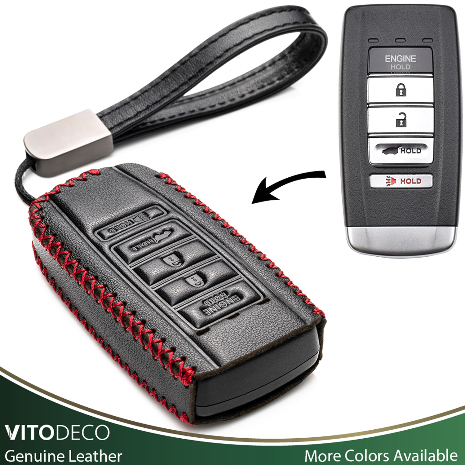 Vitodeco Leather 5-Button Smart Key Fob Case for Acura RDX, MDX, ILX, TLX