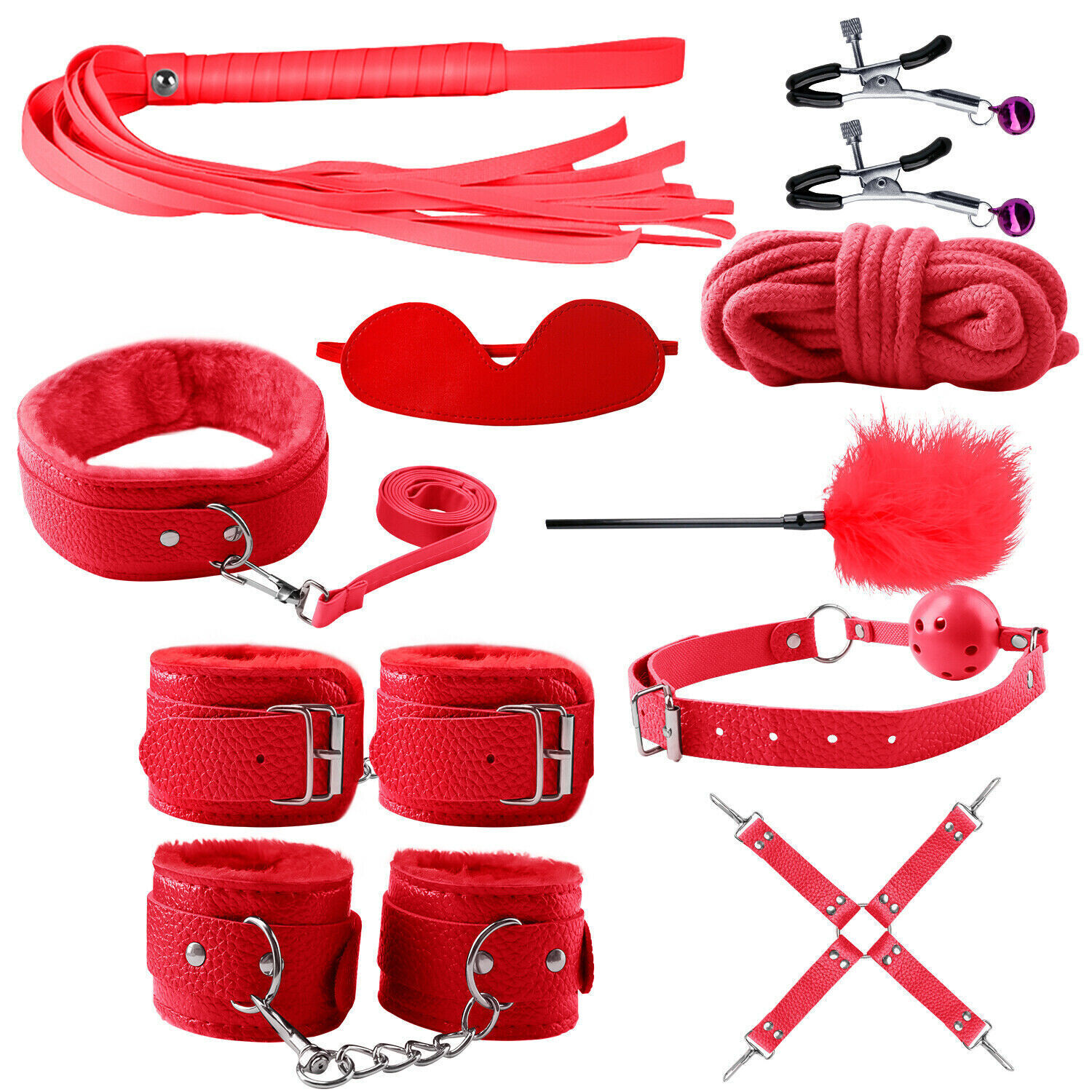 BDSM Sex Bondage Gear Handcuffs Sex Games Whip Gag Sex Toys Kit for Couples US