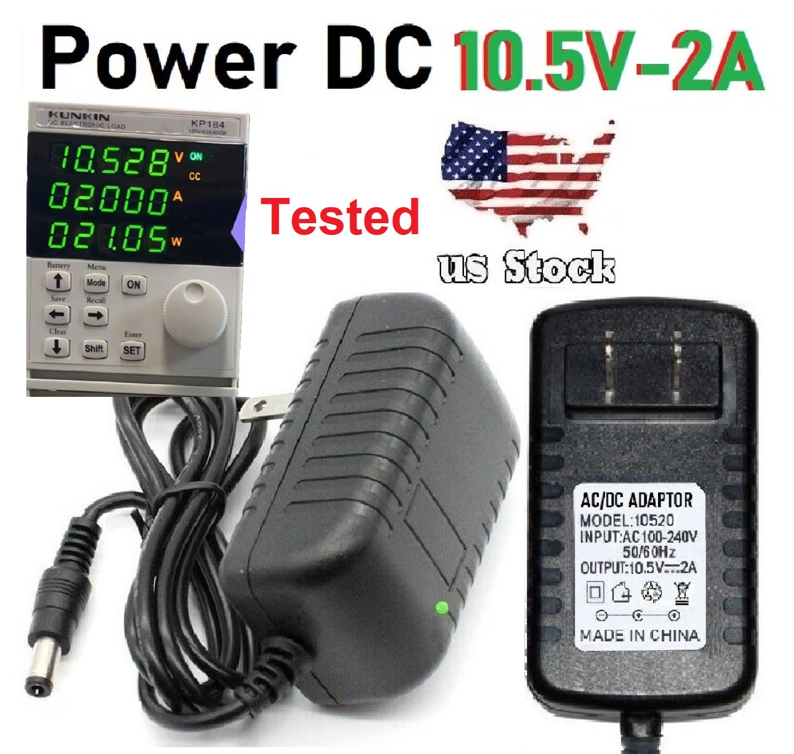 10.5V 2A 2000mA AC Adapter to DC Power Supply Charger Cord 5.5x2.1mm US plug