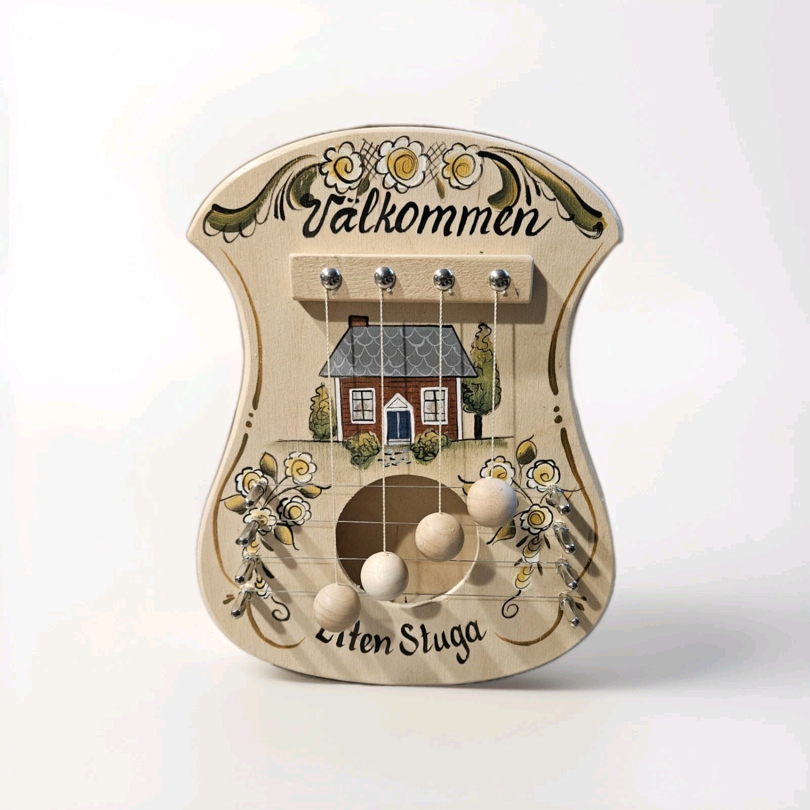 Hemslojod Door Harp "Welcome Little Cottage" Scandinavian Wood Chime Handcrafted