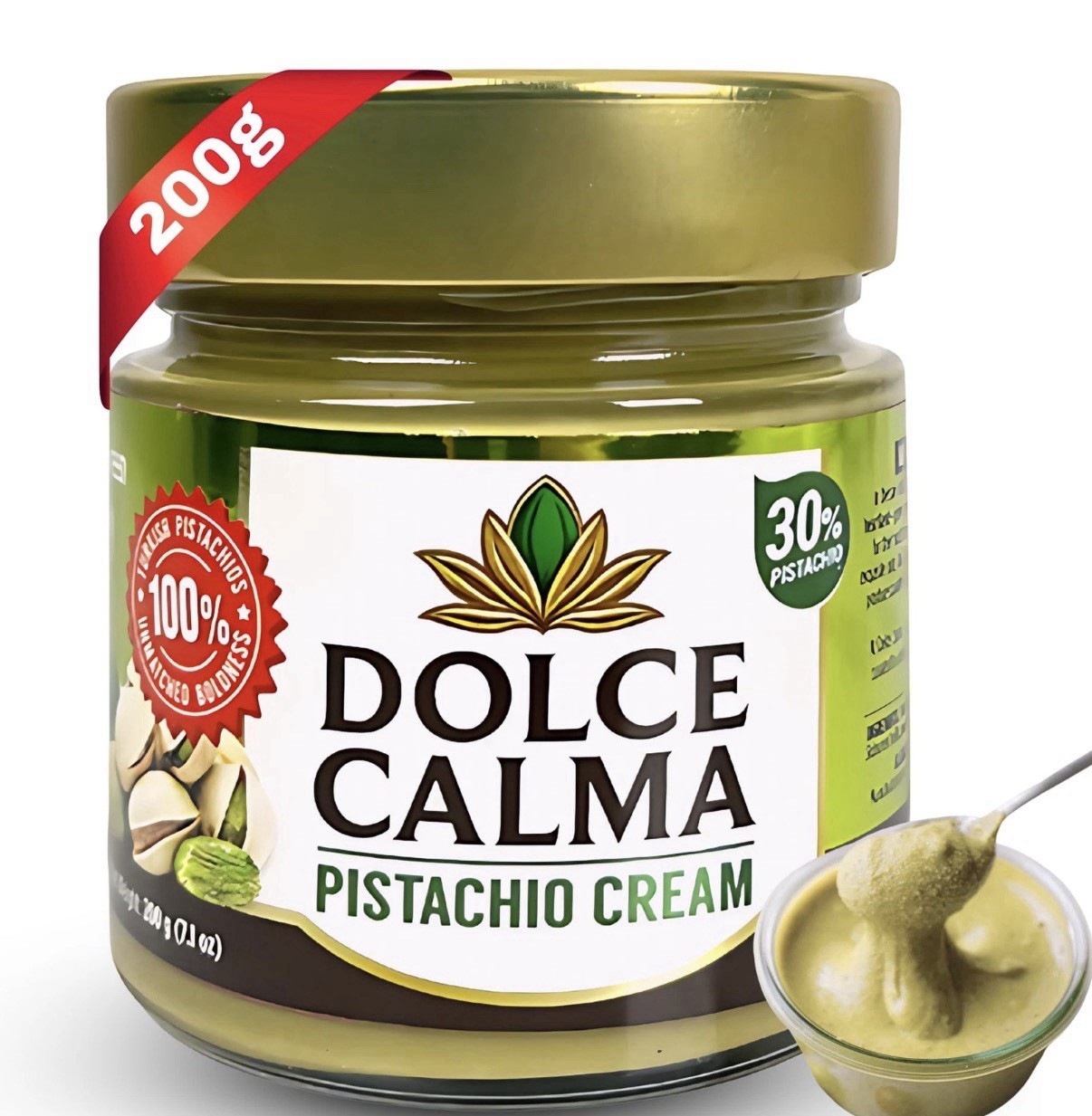 Premium Pistachio Cream Spread 200g - 30 Pistachios, No Palm Oil, Versatile Use