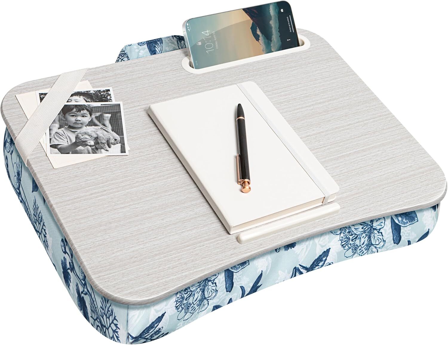 Designer Lap Desk with Phone Holder and Device Ledge Fits 15.6 Inch Laptops Blue