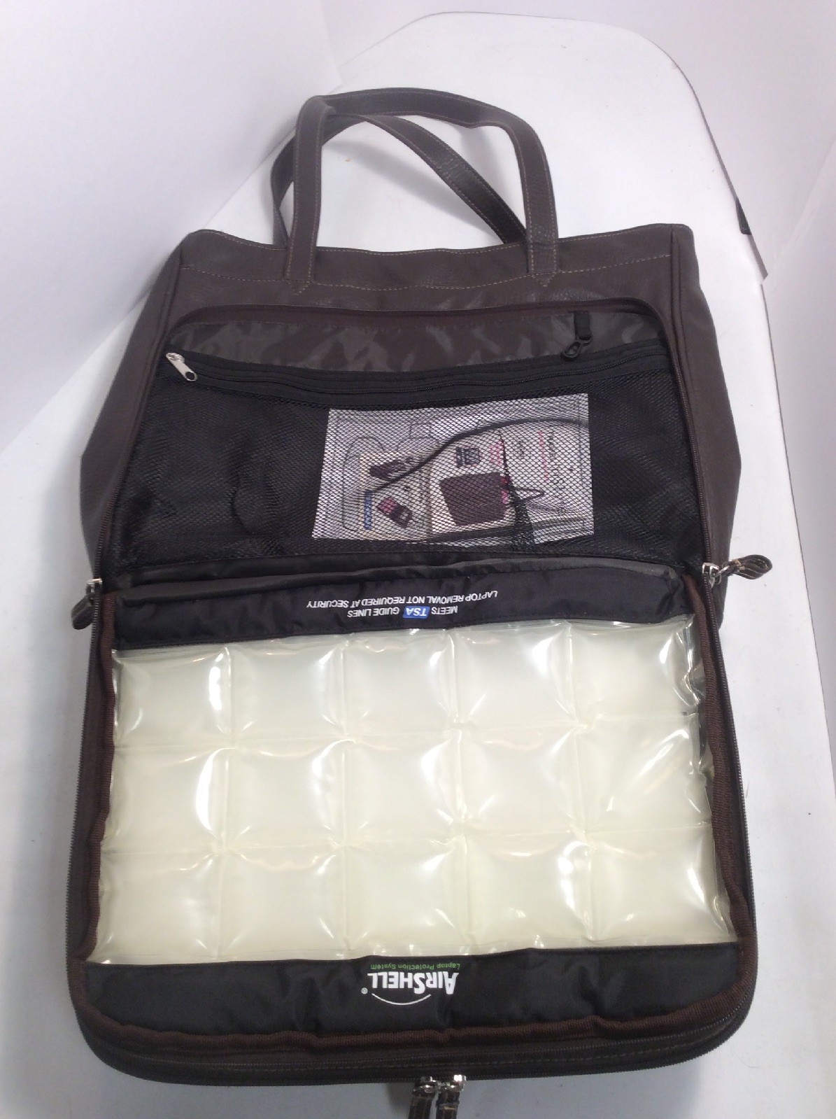 Airshell Laptop Tablet TSA Compliant Travel Handbag Brown Zipper Close Pockets