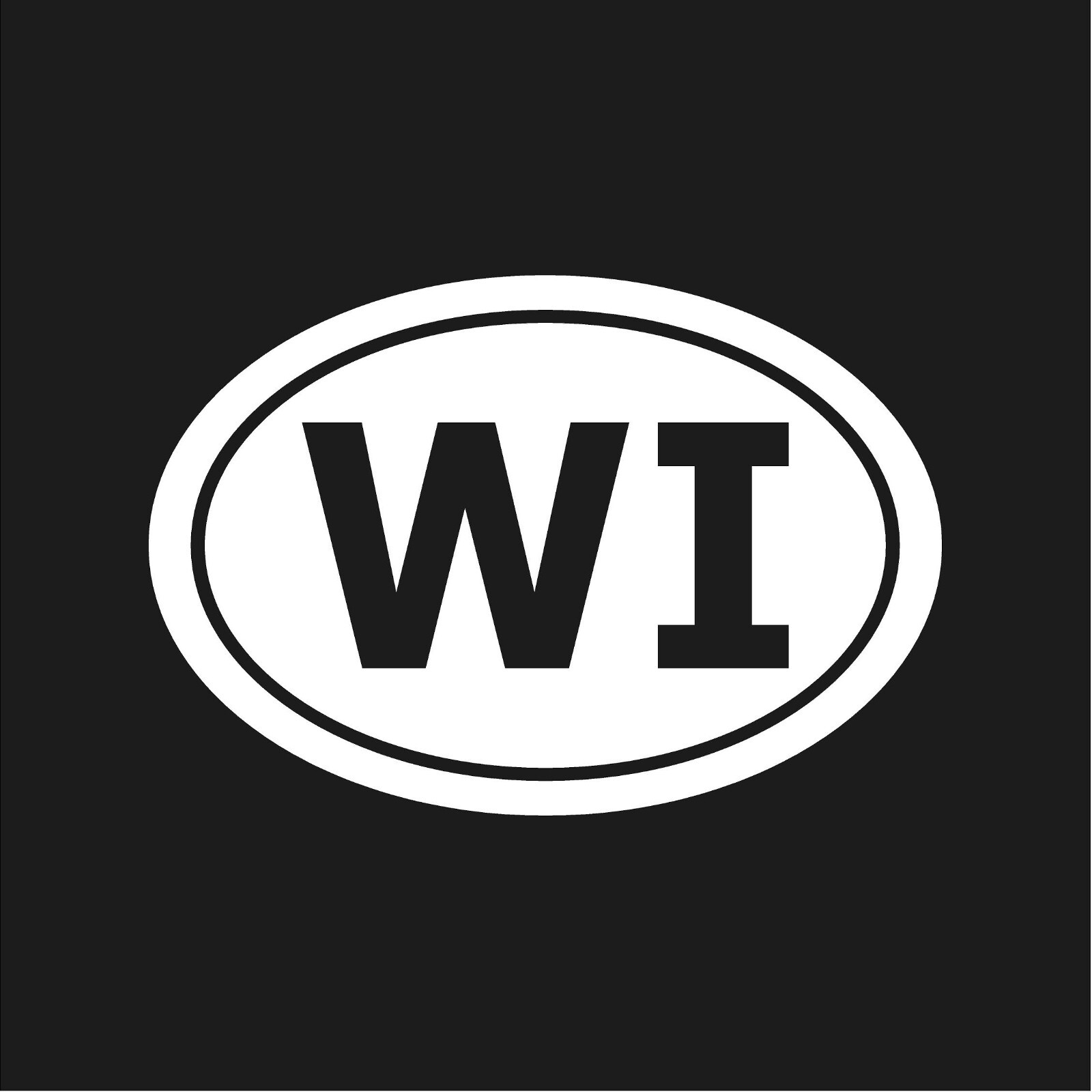 Wisconsin WI initials Vinyl Decal Window Oval WI Laptop Sticker