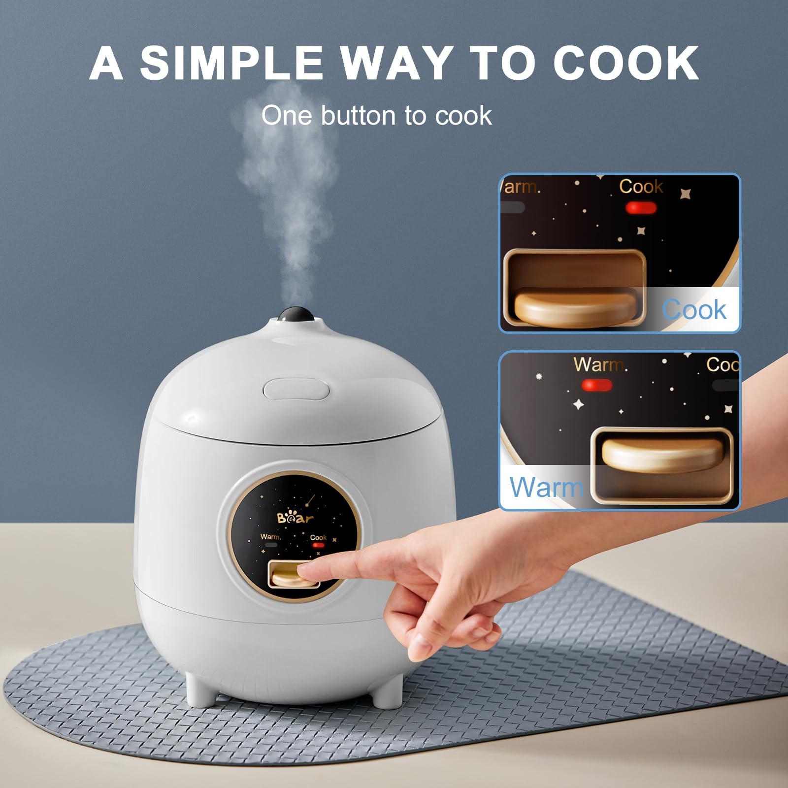 Bear Mini Rice Cooker small, A-Snow White(1.2L) with Easy One Button Control
