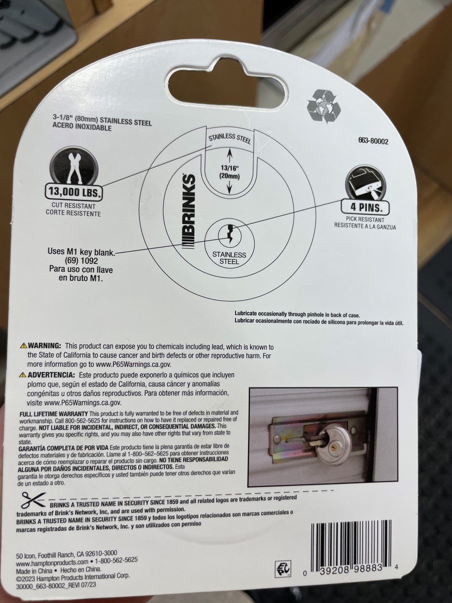 BRINKS HOME SECURITY LOCK 663-80002 (ECP018341)