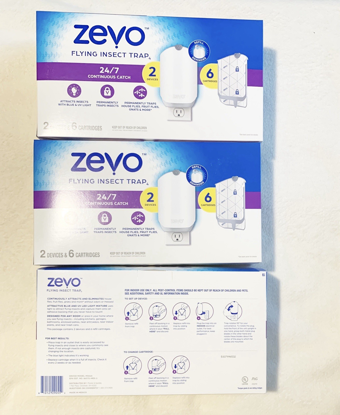 Zevo Flying Insect Trap Starter Kit 2 Devices + 6 Cartridges, 3 Available.