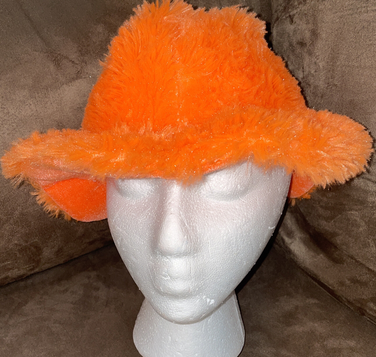 ORANGE PUMPKIN BUCKET HAT ONE SIZE FAUX FUR COSTUME ACCESSORY