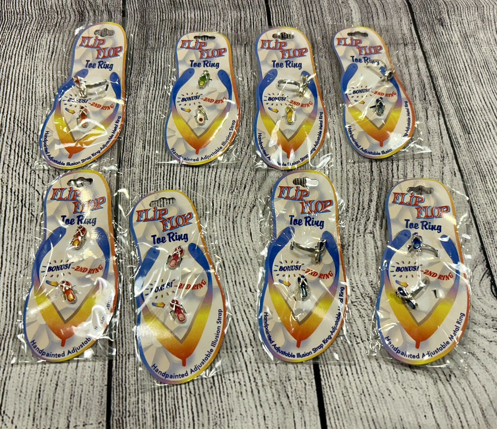 16 Piece Toe Rings Lot Adjustable - Hand Painted - Two (2) Rings per Package