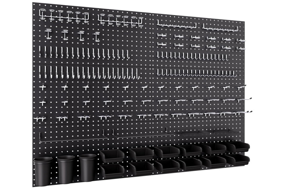 Kit panel perforado metálico 48x36 con 6 paneles y 234 accesorios, organizador h