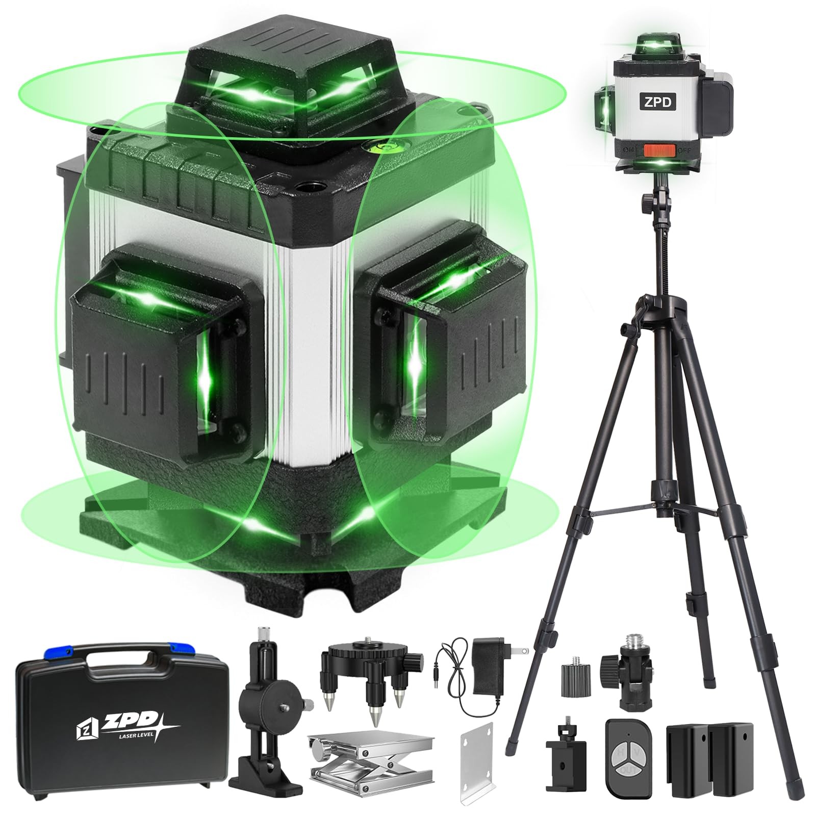 Laser Level, ZPD Level with Tripod, 4 x 360 Self Leveling Green