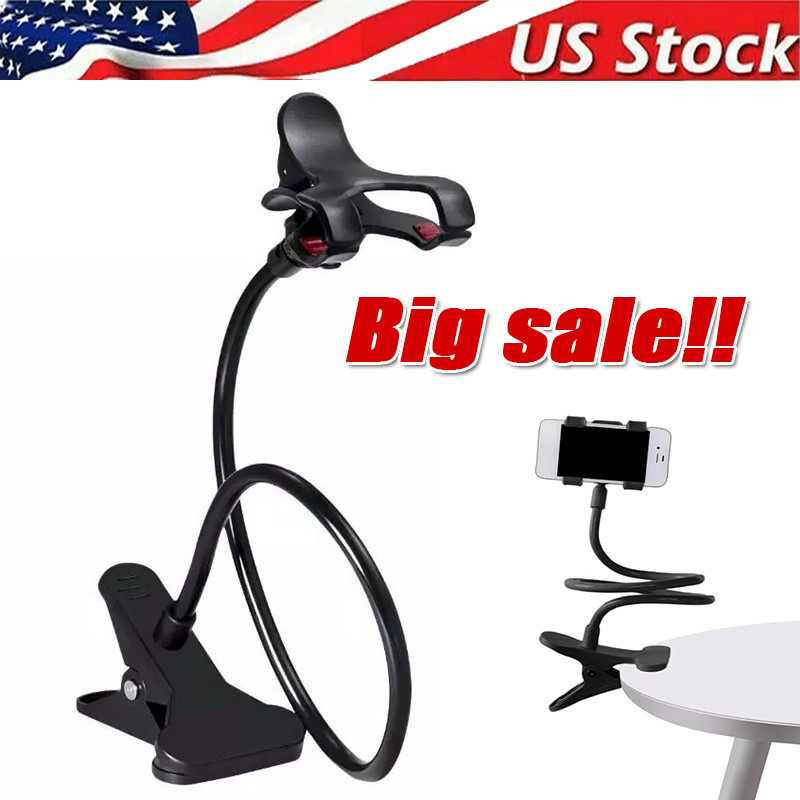 Universal Lazy Mobile Phone Gooseneck Stand Holder Flexible Bed Desk Table Clip