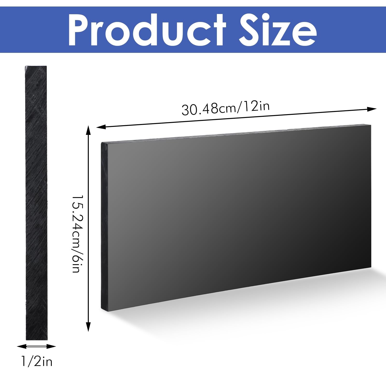 2 Pcs HDPE Plastic Sheet, HDPE Sheet 1/2" Thick, Size 6" x 12", High Density ...