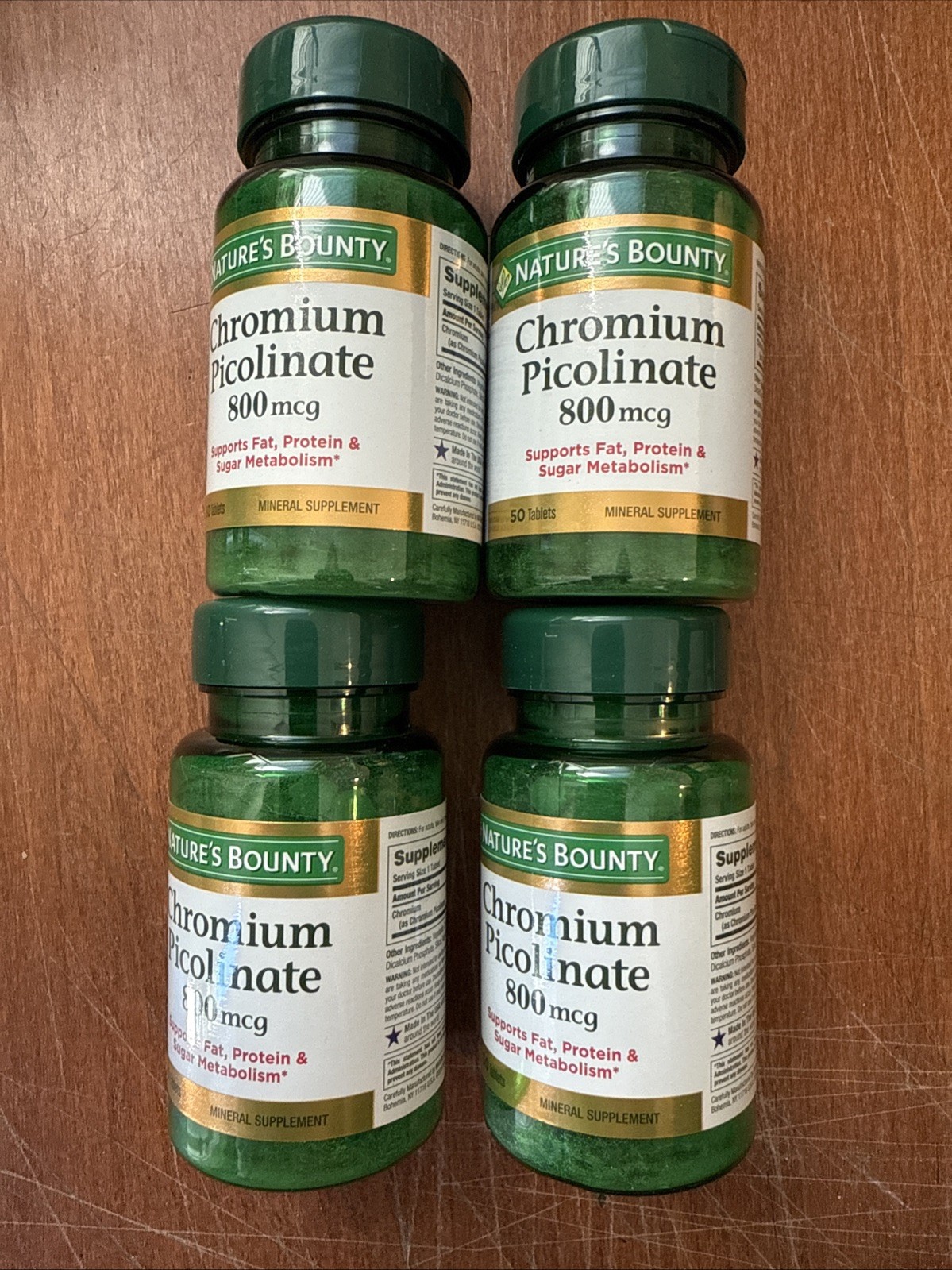 4 PACK Nature's Bounty Chromium Picolinate 800 mcg Mineral Supplement 50 tablets