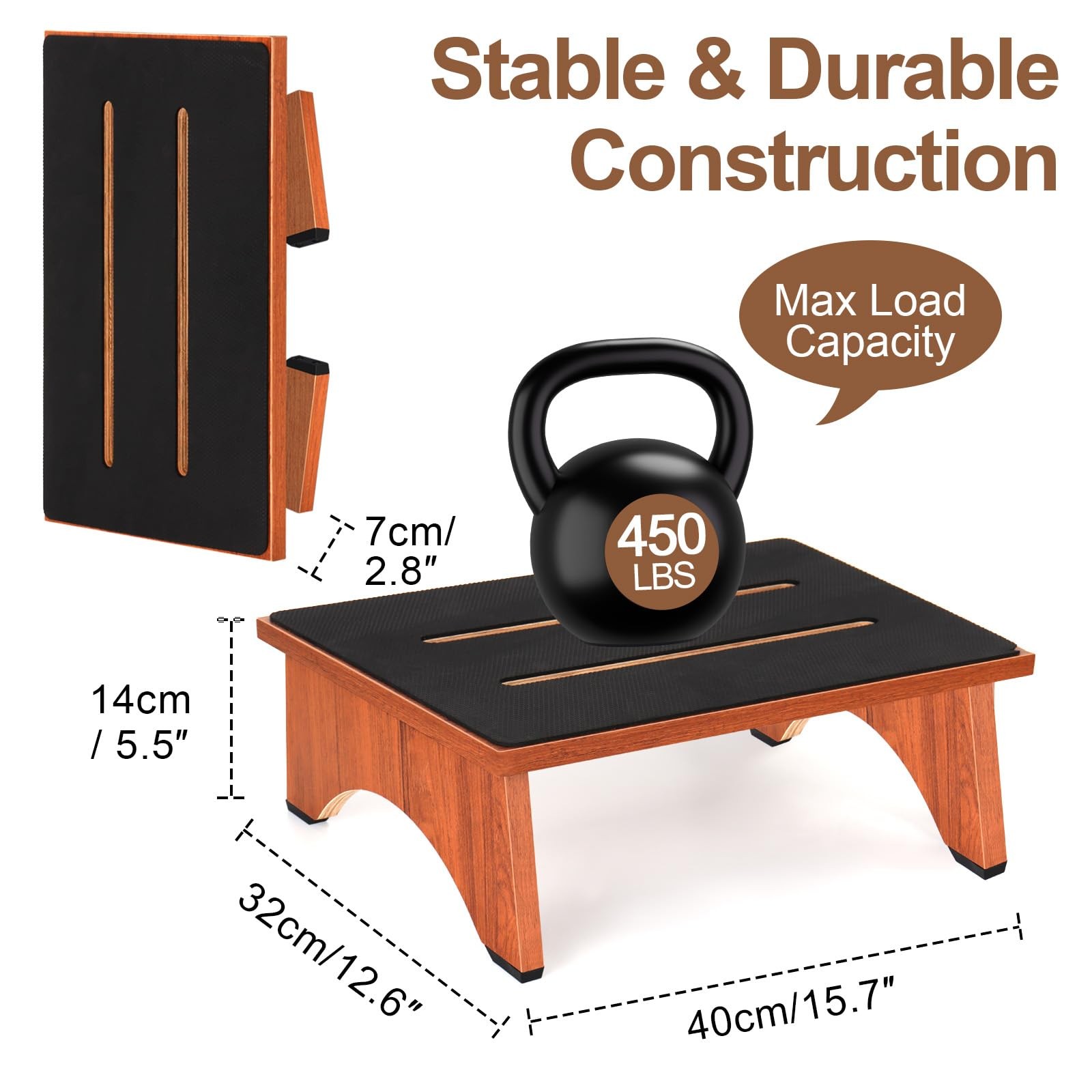 Step Stool Foldable, Wooden Step Stool with Non-Slip Stepping Platform, Foldi...