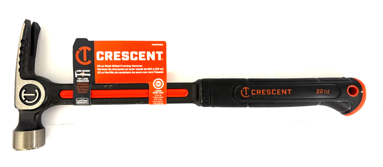 22 oz STEEL MILLED FRAMING HAMMER 70% LESS VIBRATION CRESCENT CHSFRM22