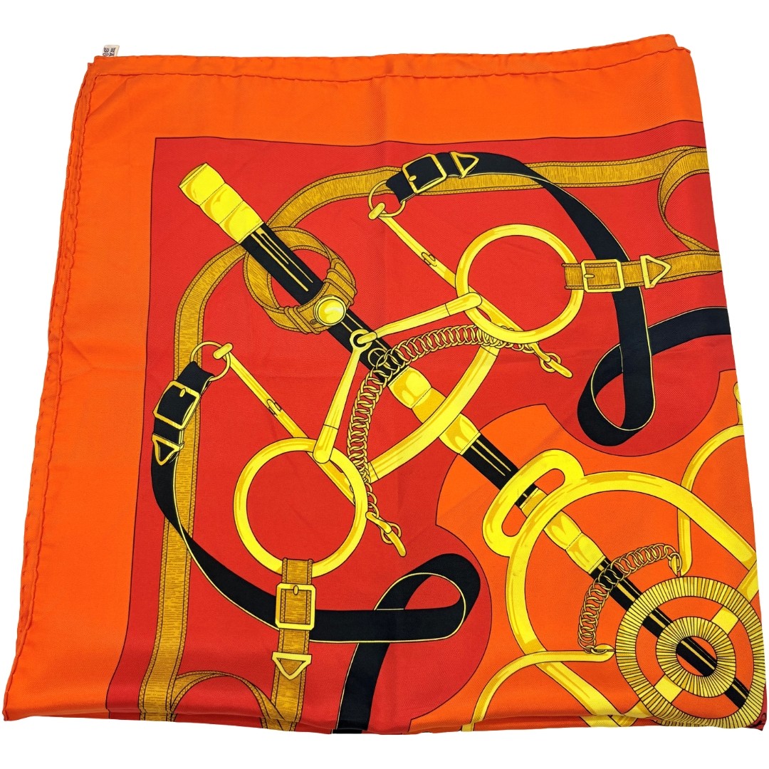 Authentic HERMES Carre 90 Shawl Stole Scarf Orange Silk #36638156