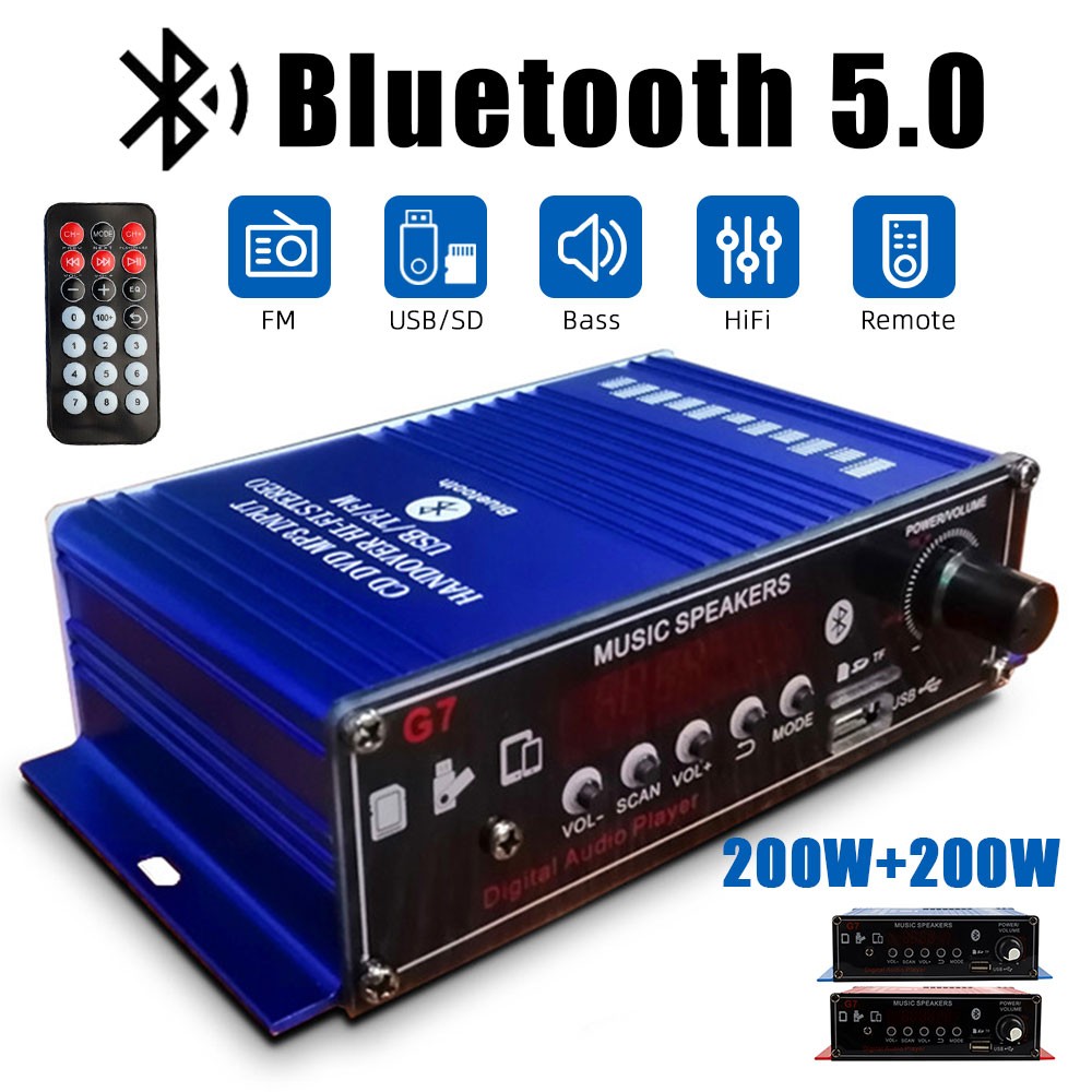 Bluetooth Wireless Digital Power Amplifier Audio Player HiFi Stereo FM W/Remote